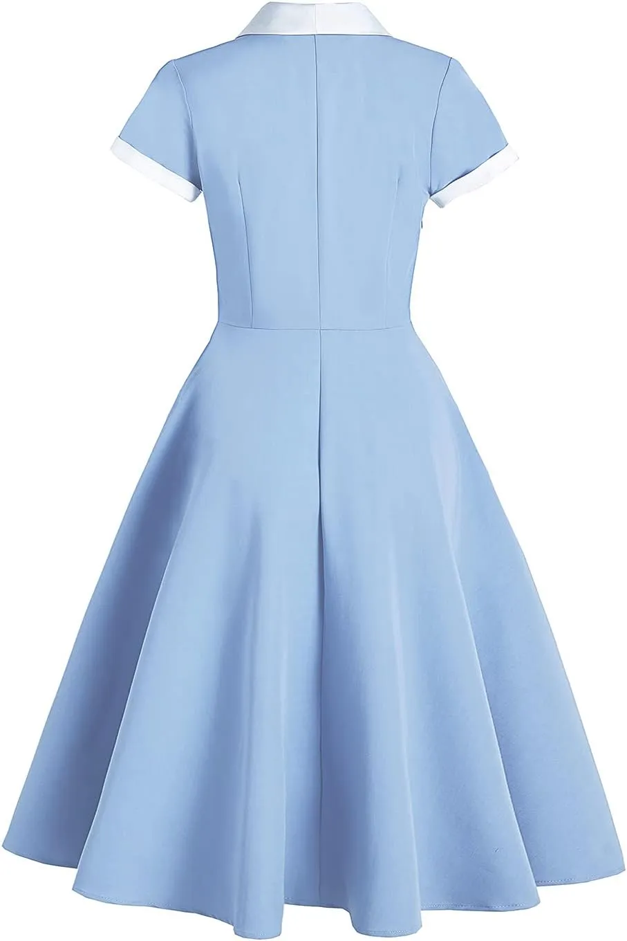 Women 1950s Vintage Short Sleeve Peter Pan Collar Retro Swing A Line Midi Summer Dress Cocktail Party Evening Prom Gown