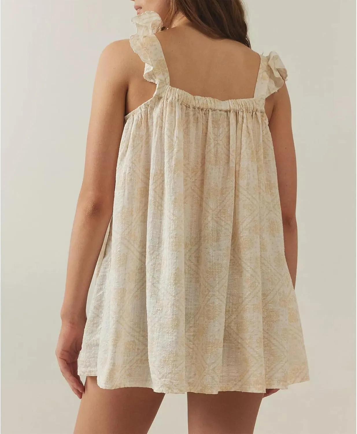 Women Bow Tie Up Sleeveless Short Dress Cute Pleated Ruffle Hem Flowy Mini Dress Summer Floral Print Tank Dresses