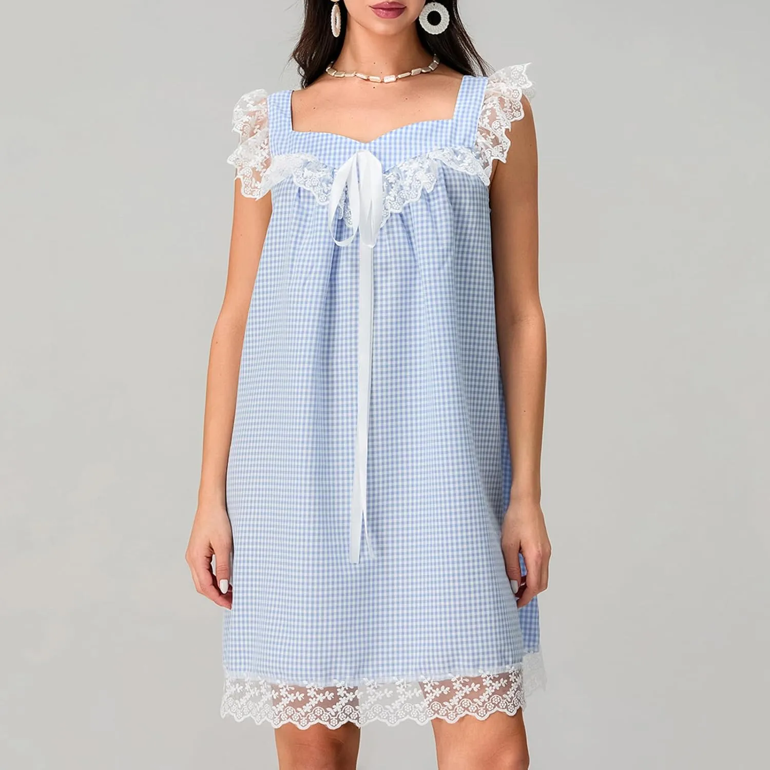Women Bow Tie Up Sleeveless Short Dress Cute Pleated Ruffle Hem Flowy Mini Dress Summer Floral Print Tank Dresses