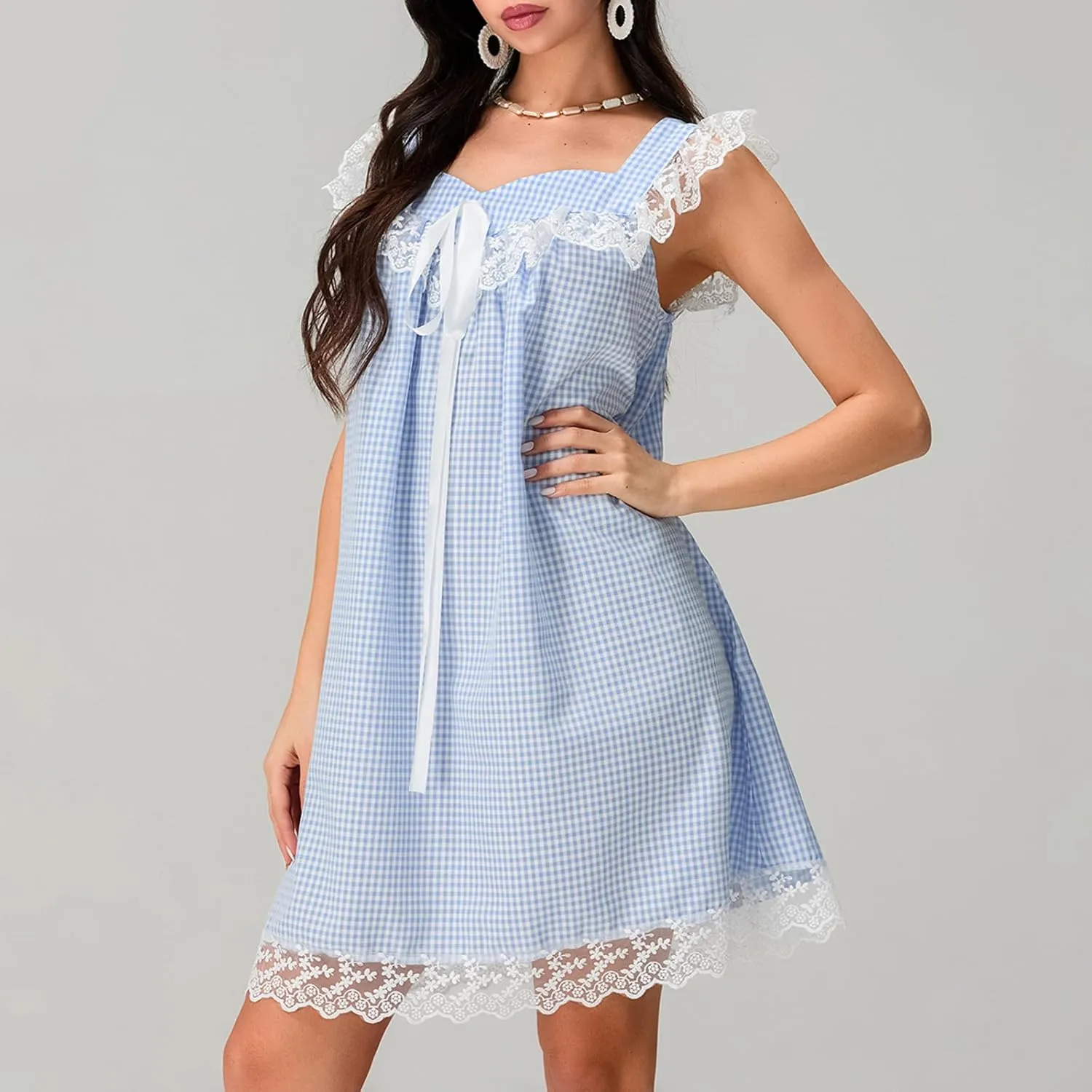 Women Bow Tie Up Sleeveless Short Dress Cute Pleated Ruffle Hem Flowy Mini Dress Summer Floral Print Tank Dresses