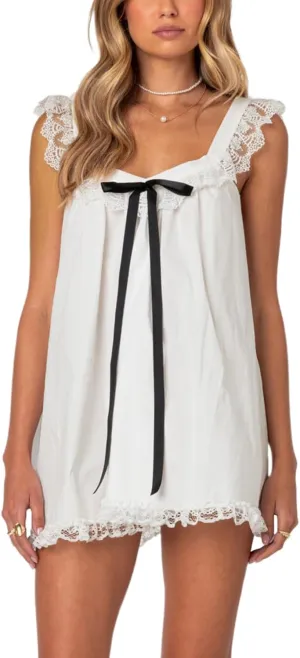 Women Bow Tie Up Sleeveless Short Dress Cute Pleated Ruffle Hem Flowy Mini Dress Summer Floral Print Tank Dresses