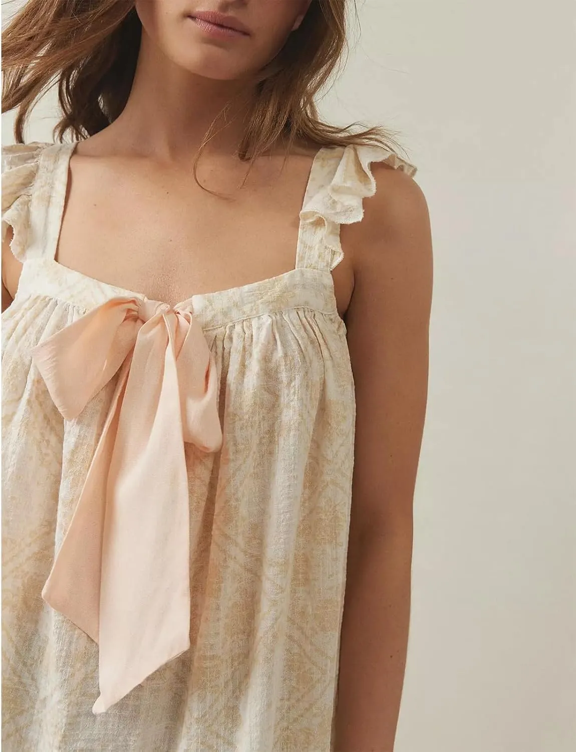 Women Bow Tie Up Sleeveless Short Dress Cute Pleated Ruffle Hem Flowy Mini Dress Summer Floral Print Tank Dresses