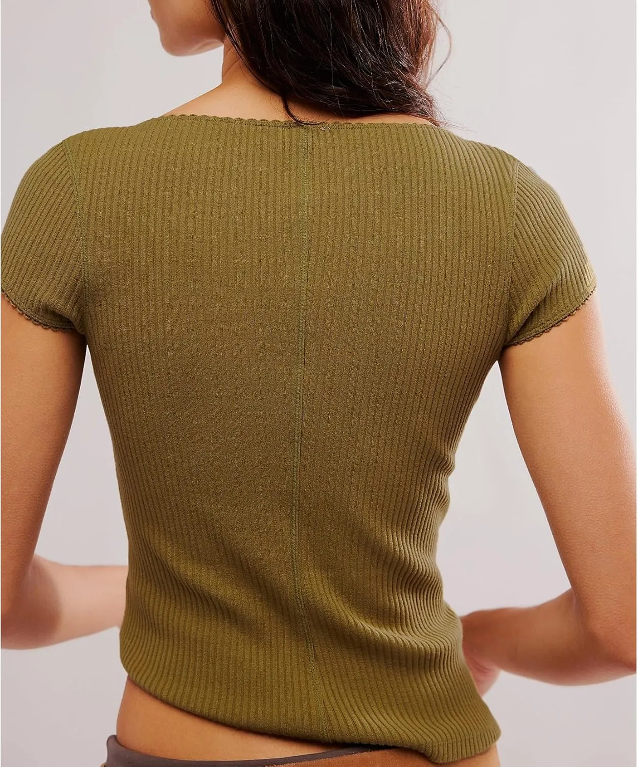 Women Button Up Top Cap Sleeve Rib Kint Picot Trim Shirt Slim Fit Y2k Casual Basic Cardigan Tops