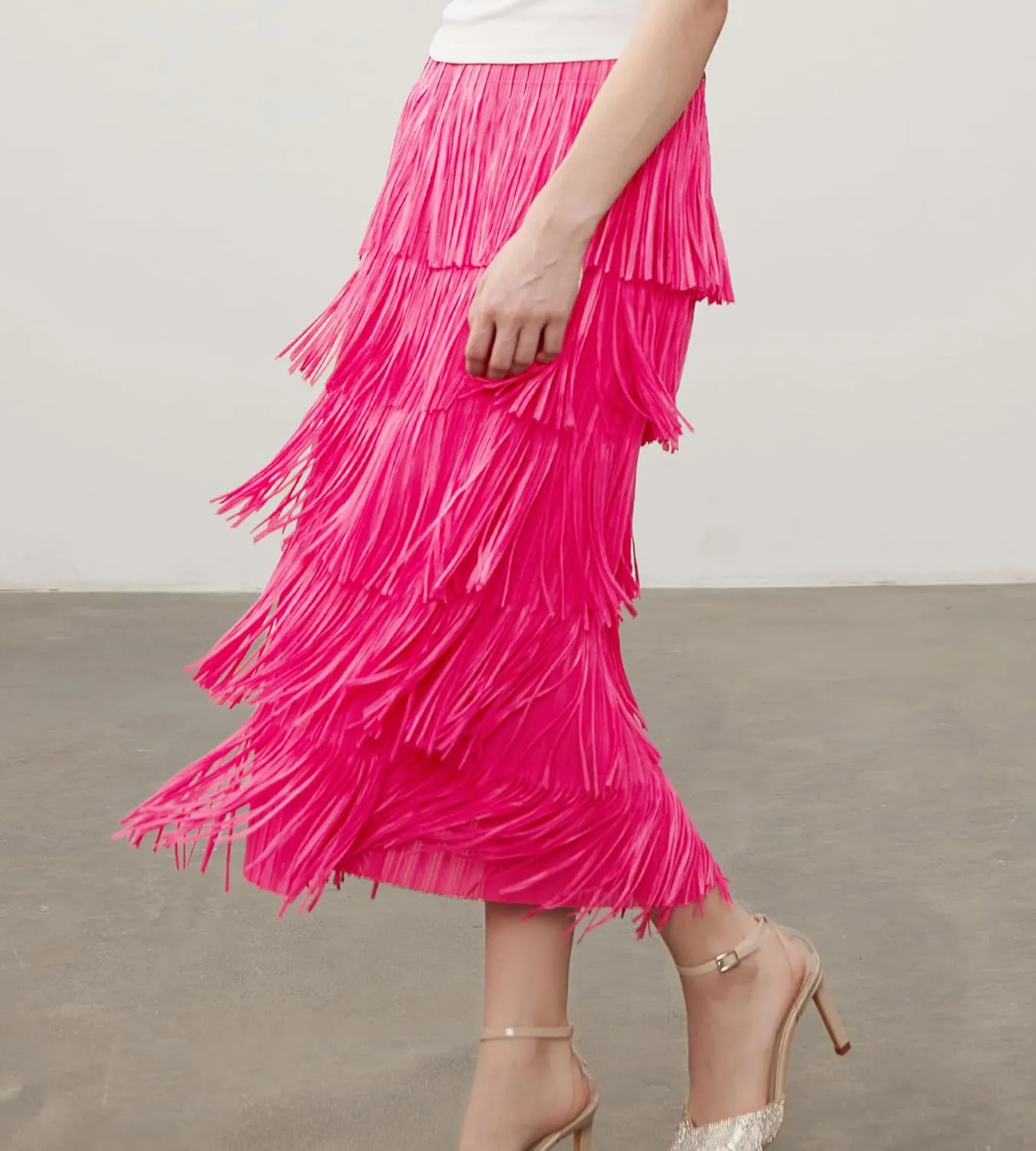 Women Fringe Skirt Elastic Waist Tiered Tassel Bodycon Midi Pencil Skirts for Night-Out Party Daily