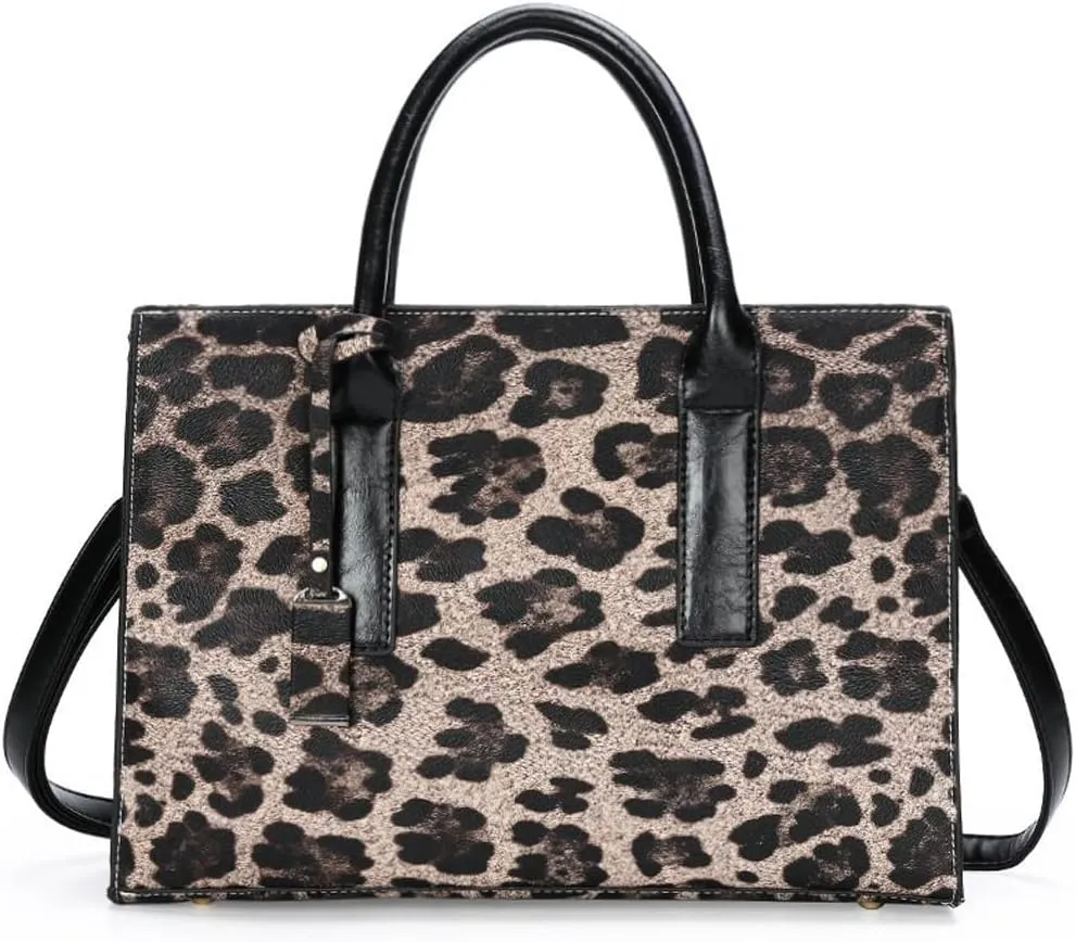 Women Leopard Print Handbag Top Handle Handbag Shoulder Bag Messenger Bag Large Capacity Handbags
