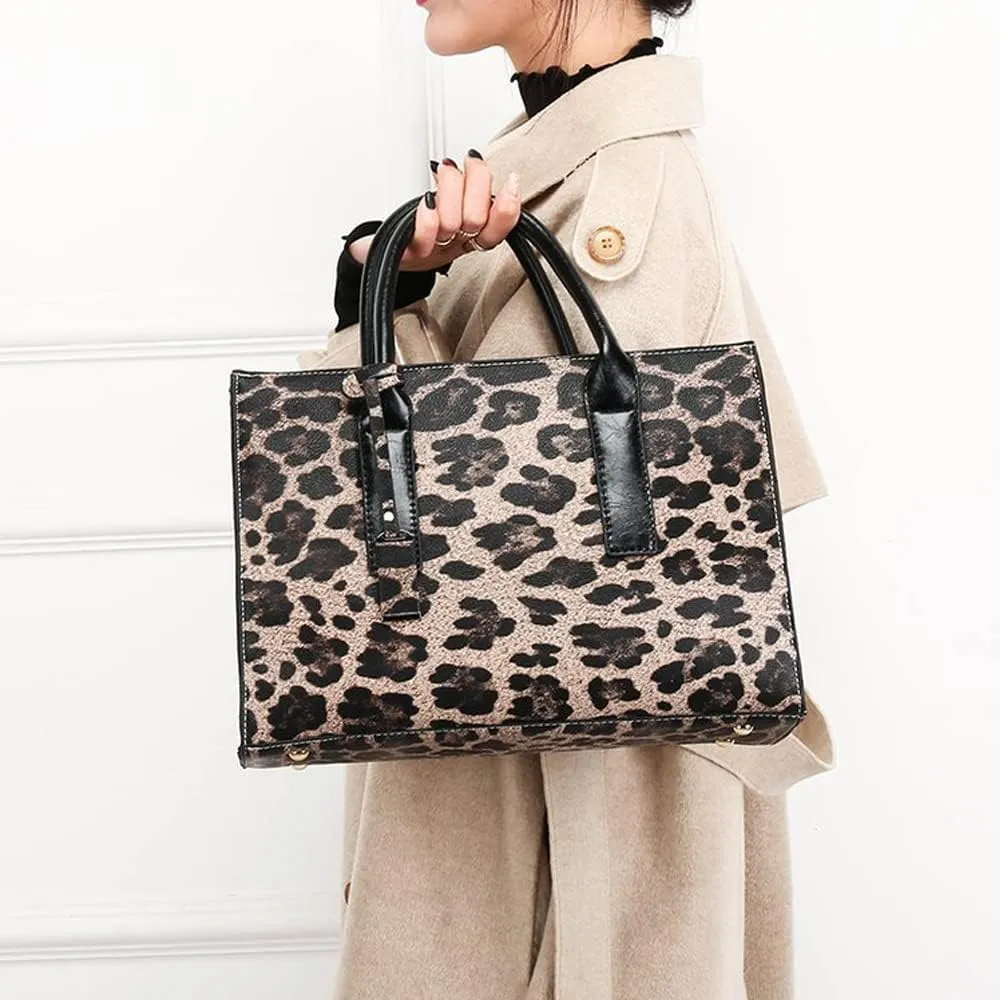 Women Leopard Print Handbag Top Handle Handbag Shoulder Bag Messenger Bag Large Capacity Handbags