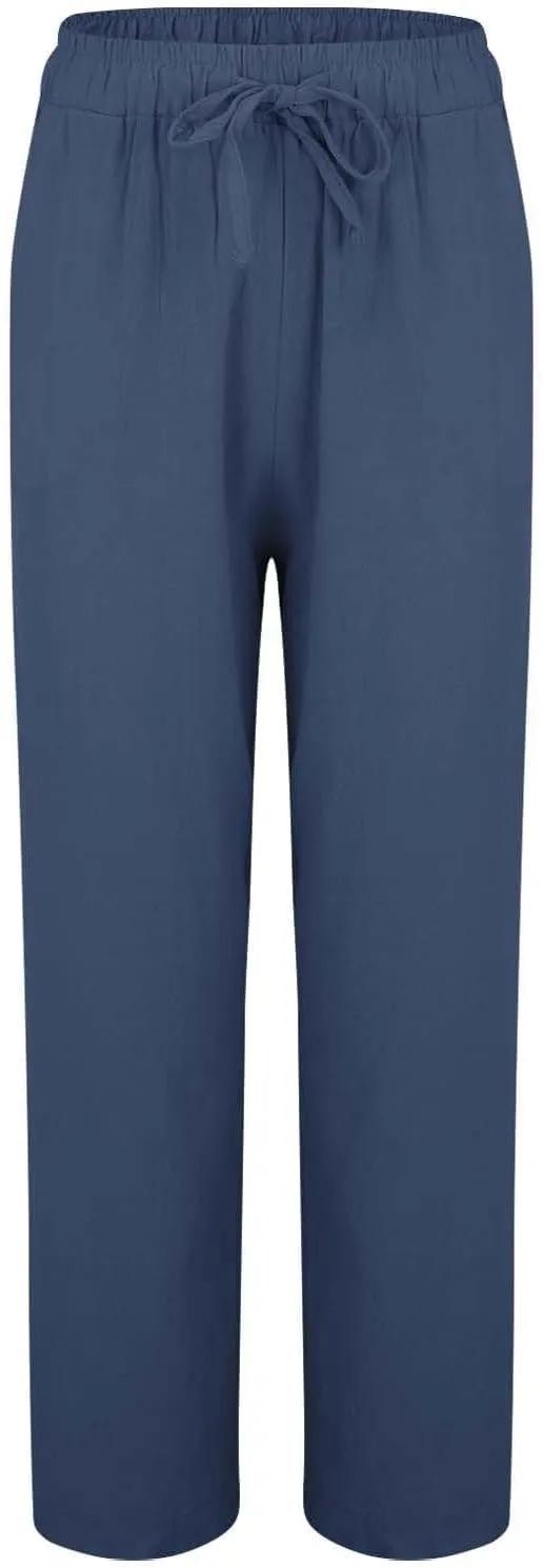 Women Linen Palazzo Pants Wide Leg,High Waist Casual Lounge Pant with Pockets Trendy Plus Size Loose Trousers Pants