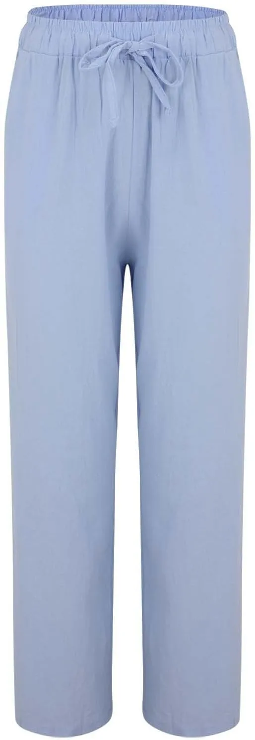 Women Linen Palazzo Pants Wide Leg,High Waist Casual Lounge Pant with Pockets Trendy Plus Size Loose Trousers Pants