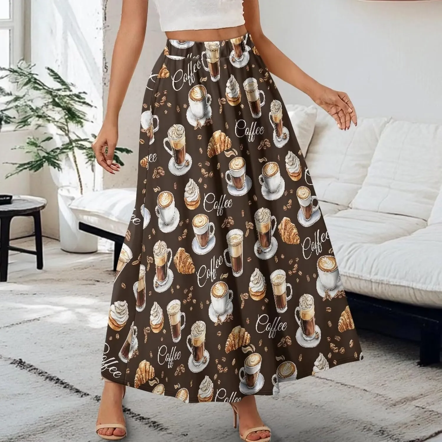 Women Long Skirts with Pockets Bohemian Casual Flowy High Waisted Ankle Length Maxi Skirt for Party Prom