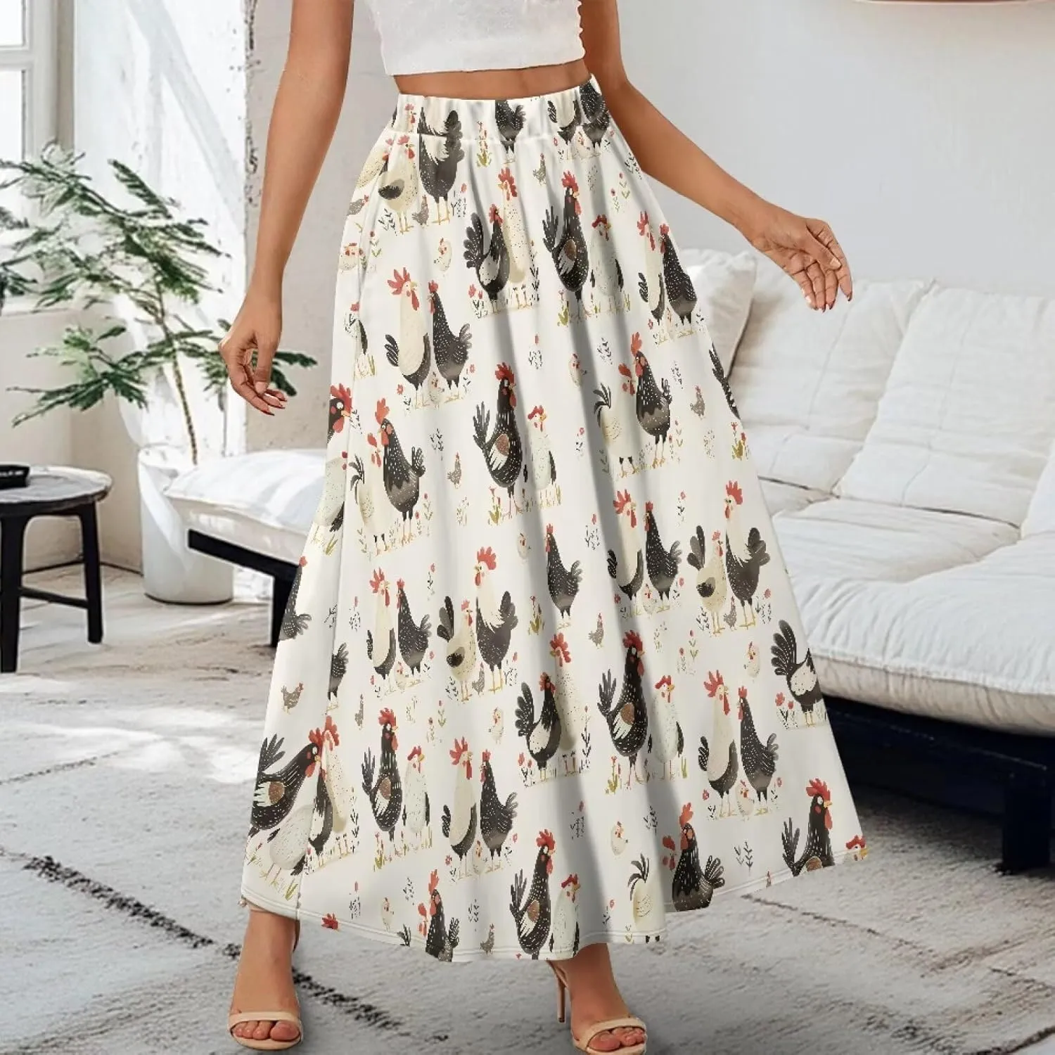 Women Long Skirts with Pockets Bohemian Casual Flowy High Waisted Ankle Length Maxi Skirt for Party Prom