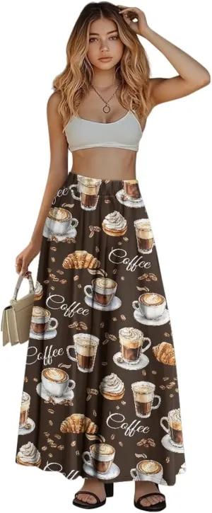 Women Long Skirts with Pockets Bohemian Casual Flowy High Waisted Ankle Length Maxi Skirt for Party Prom