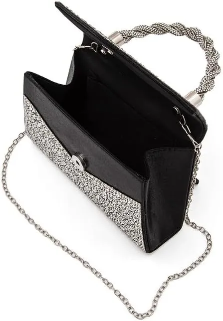 Women Luxury Rhinestone Top Handle Clutch Bag  Elegant Evening Handbag with Shoulder Chain for Weddings, Parties