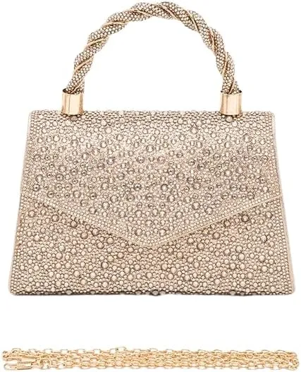 Women Luxury Rhinestone Top Handle Clutch Bag  Elegant Evening Handbag with Shoulder Chain for Weddings, Parties