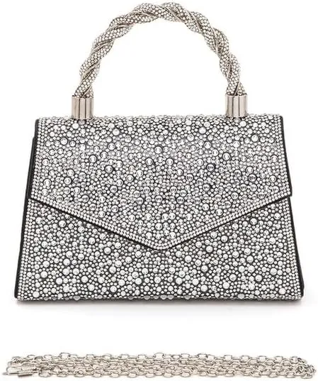 Women Luxury Rhinestone Top Handle Clutch Bag  Elegant Evening Handbag with Shoulder Chain for Weddings, Parties