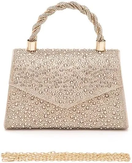 Women Luxury Rhinestone Top Handle Clutch Bag  Elegant Evening Handbag with Shoulder Chain for Weddings, Parties