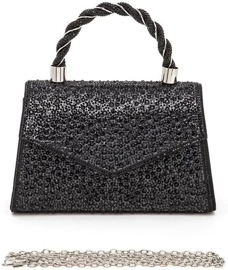 Women Luxury Rhinestone Top Handle Clutch Bag  Elegant Evening Handbag with Shoulder Chain for Weddings, Parties