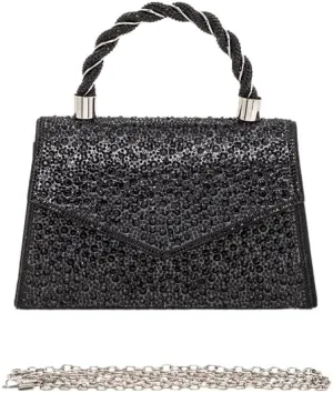 Women Luxury Rhinestone Top Handle Clutch Bag  Elegant Evening Handbag with Shoulder Chain for Weddings, Parties