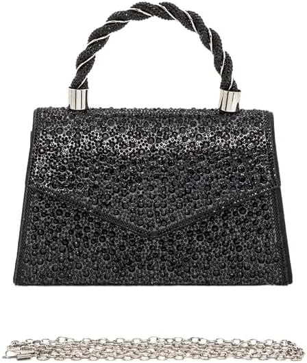 Women Luxury Rhinestone Top Handle Clutch Bag  Elegant Evening Handbag with Shoulder Chain for Weddings, Parties