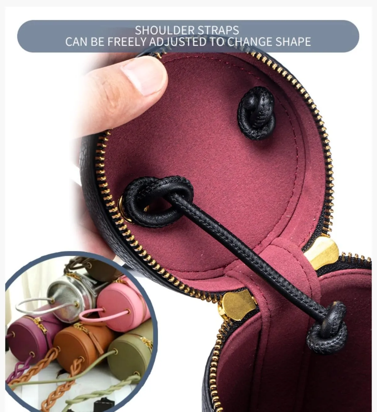 Women Mini Bucket Small Cylinder-shaped Crossbody Cowhide Leather Shoulder Cell Phone Saddle