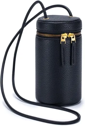 Women Mini Bucket Small Cylinder-shaped Crossbody Cowhide Leather Shoulder Cell Phone Saddle