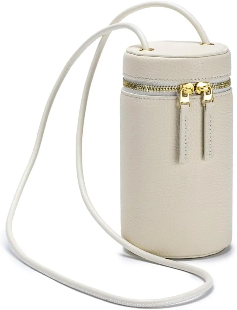 Women Mini Bucket Small Cylinder-shaped Crossbody Cowhide Leather Shoulder Cell Phone Saddle