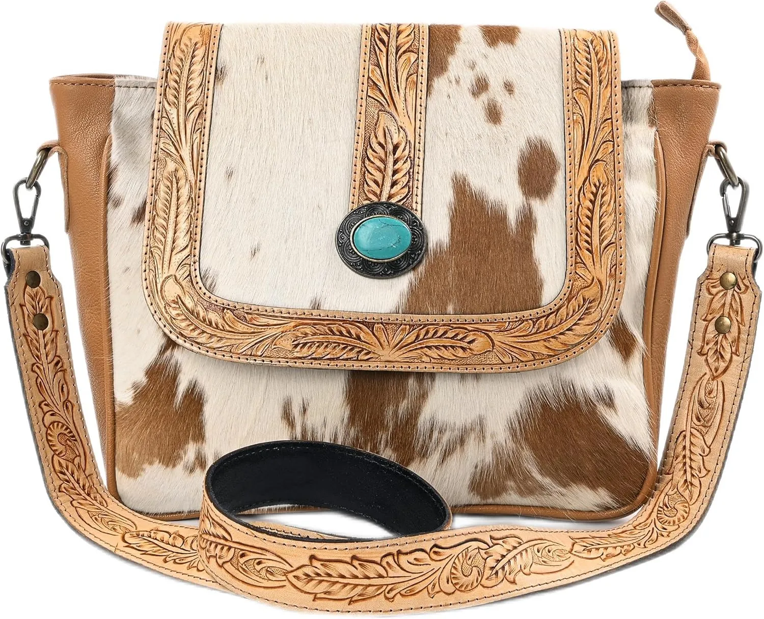 Women Natural Cowhide Leather Hand Bag With Adjustable Detachable Strap