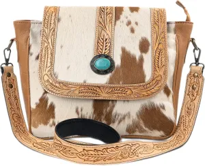 Women Natural Cowhide Leather Hand Bag With Adjustable Detachable Strap
