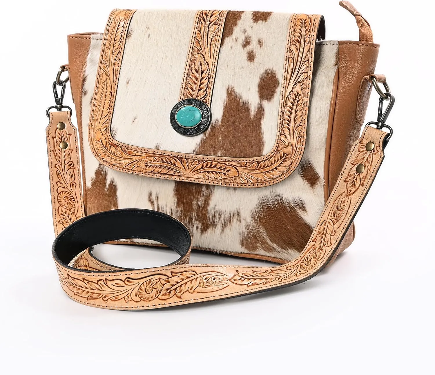 Women Natural Cowhide Leather Hand Bag With Adjustable Detachable Strap