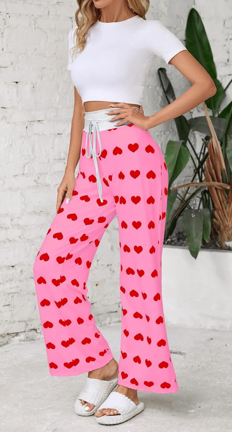 Women Pajama Pants Comfy Lounge Wide Leg Casual Stretch Palazzo Drawstring Pj Bottoms Pants S-3XL