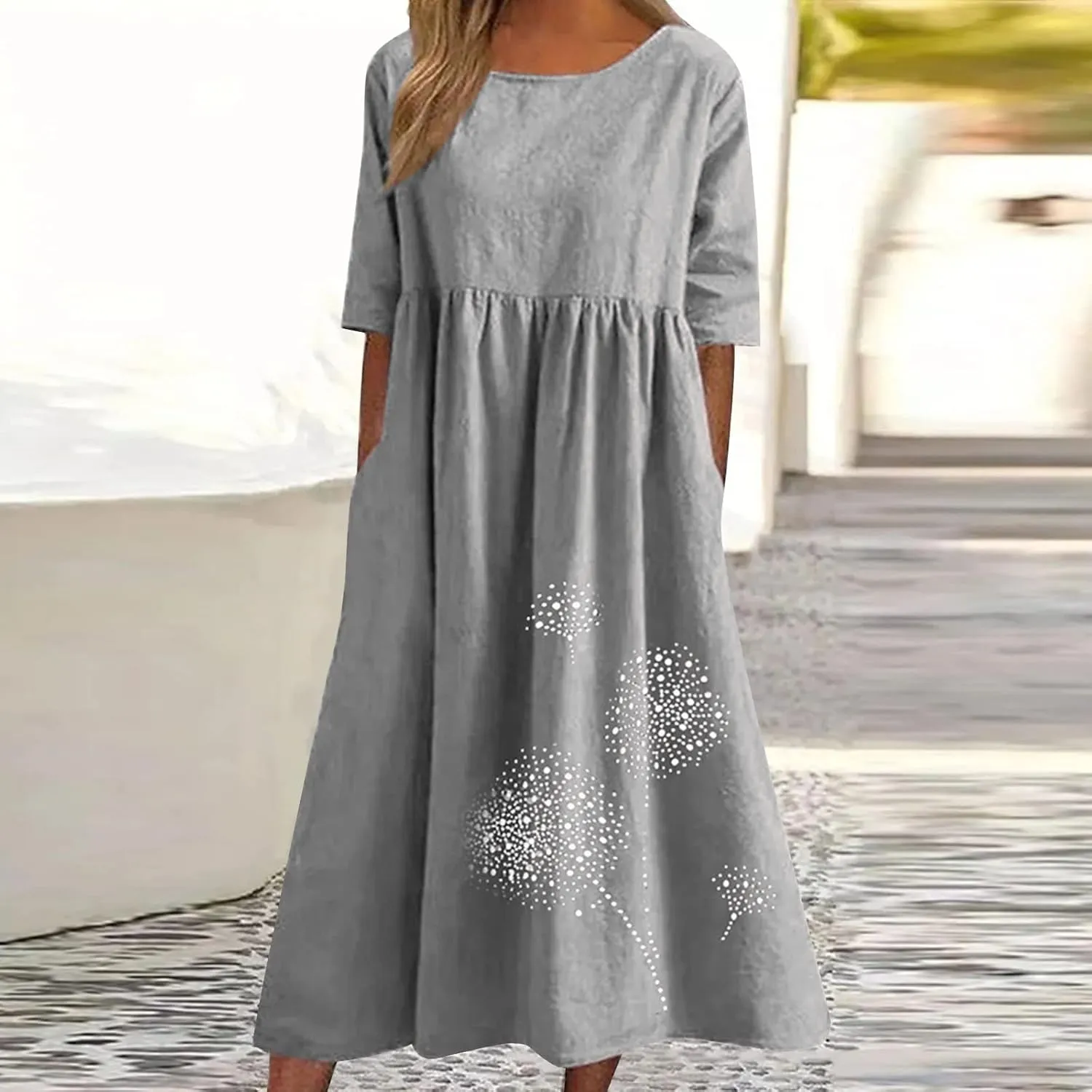 Women Plus Size Summer Casual T Shirt Dresses Trendy Pleated Midi Dress Cute Short Sleeve Tunic Dresses with Pockets