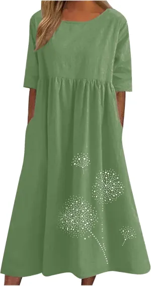 Women Plus Size Summer Casual T Shirt Dresses Trendy Pleated Midi Dress Cute Short Sleeve Tunic Dresses with Pockets