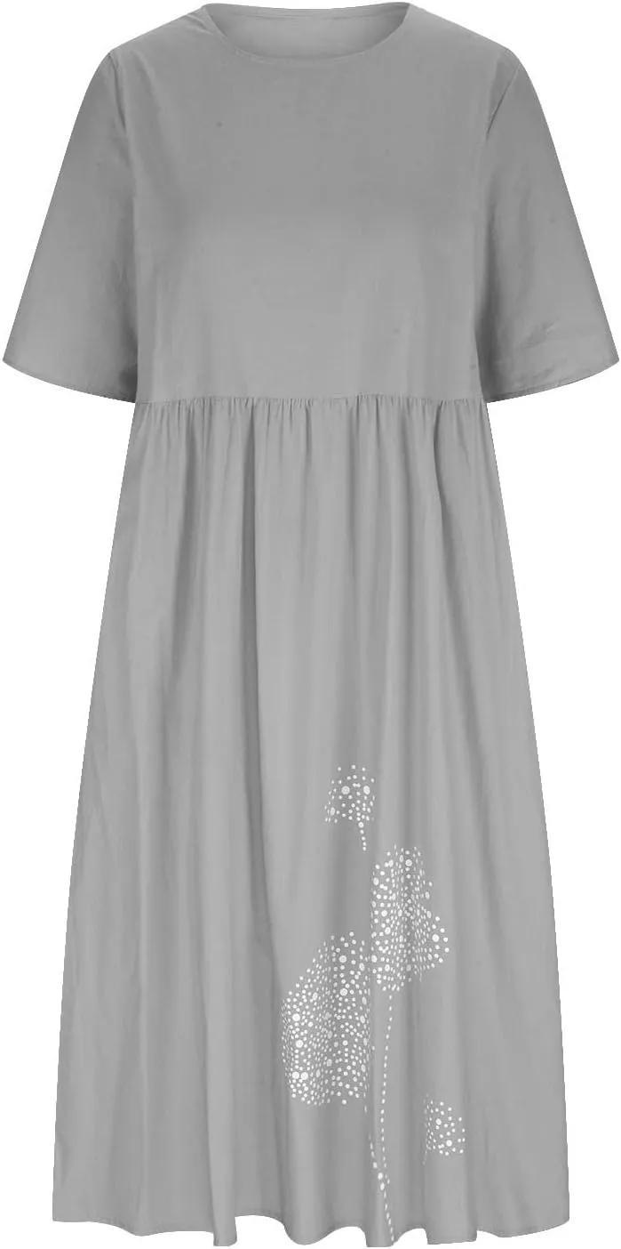 Women Plus Size Summer Casual T Shirt Dresses Trendy Pleated Midi Dress Cute Short Sleeve Tunic Dresses with Pockets
