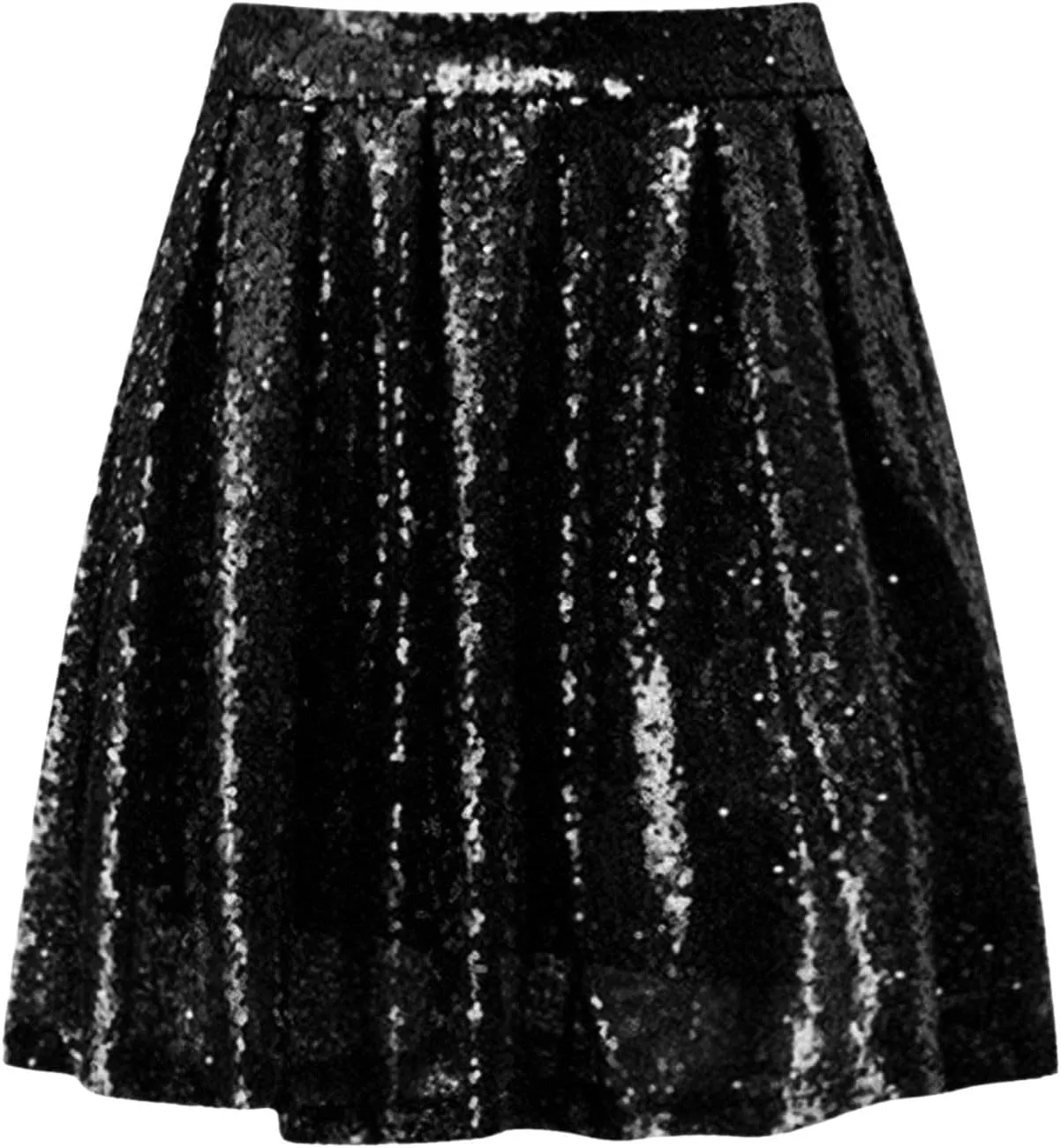 Women Sequin Pleated Midi Skirt Sparkly Cute High Waist Shiny Glitter Short Skirts Night Out Club Party Skirts