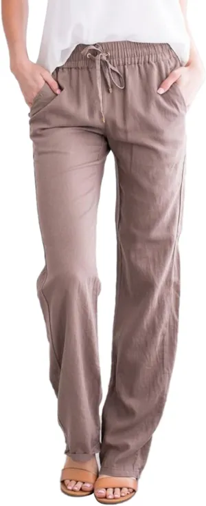 Women Summer Casual Cropped Linen Pants Drawstring Elastic High Waist Trousers Loose Casual Solid Wide Leg Pants