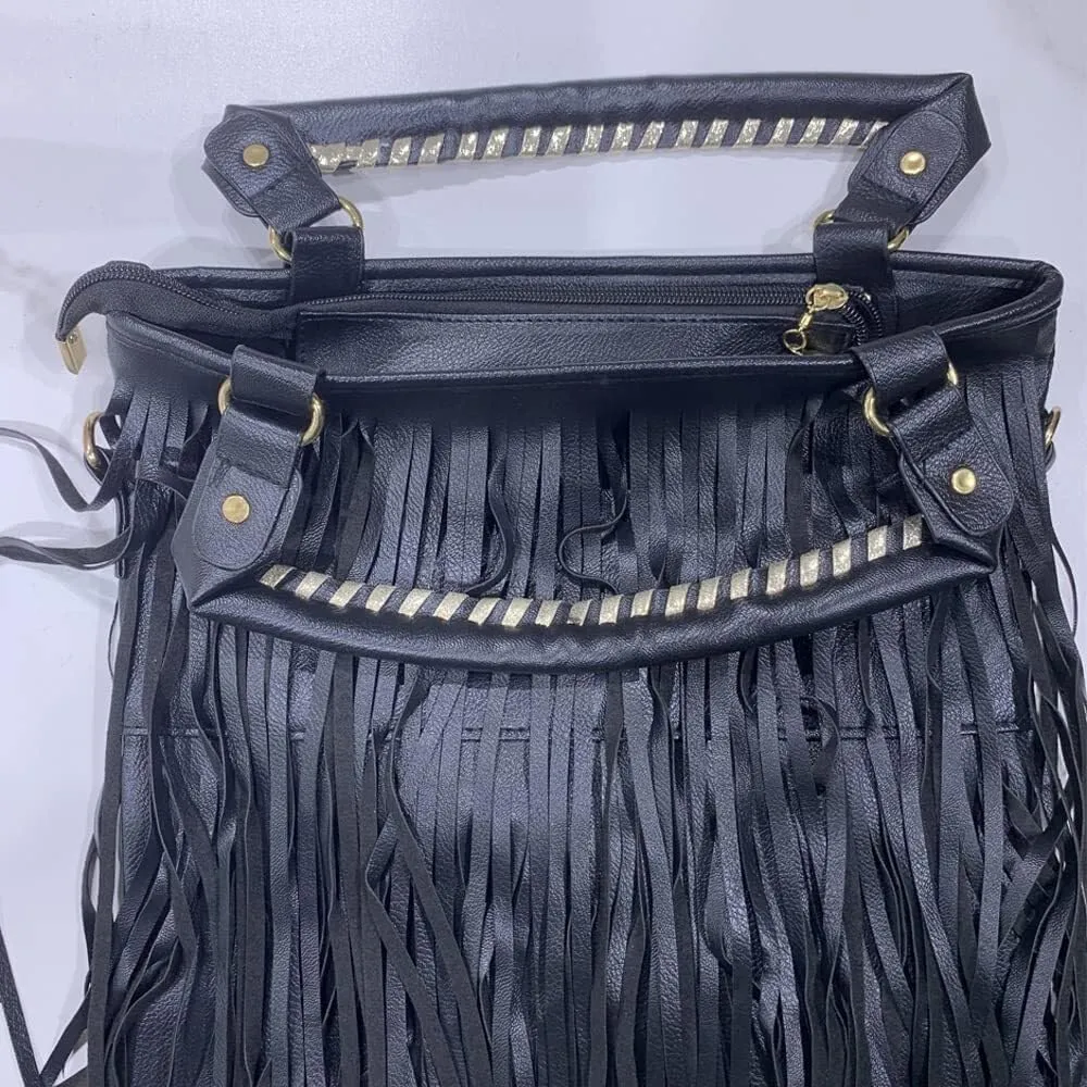 Women Tassel Fringe Shoulder Big Tote Bags Messenger Handbag Hobo Cross Body