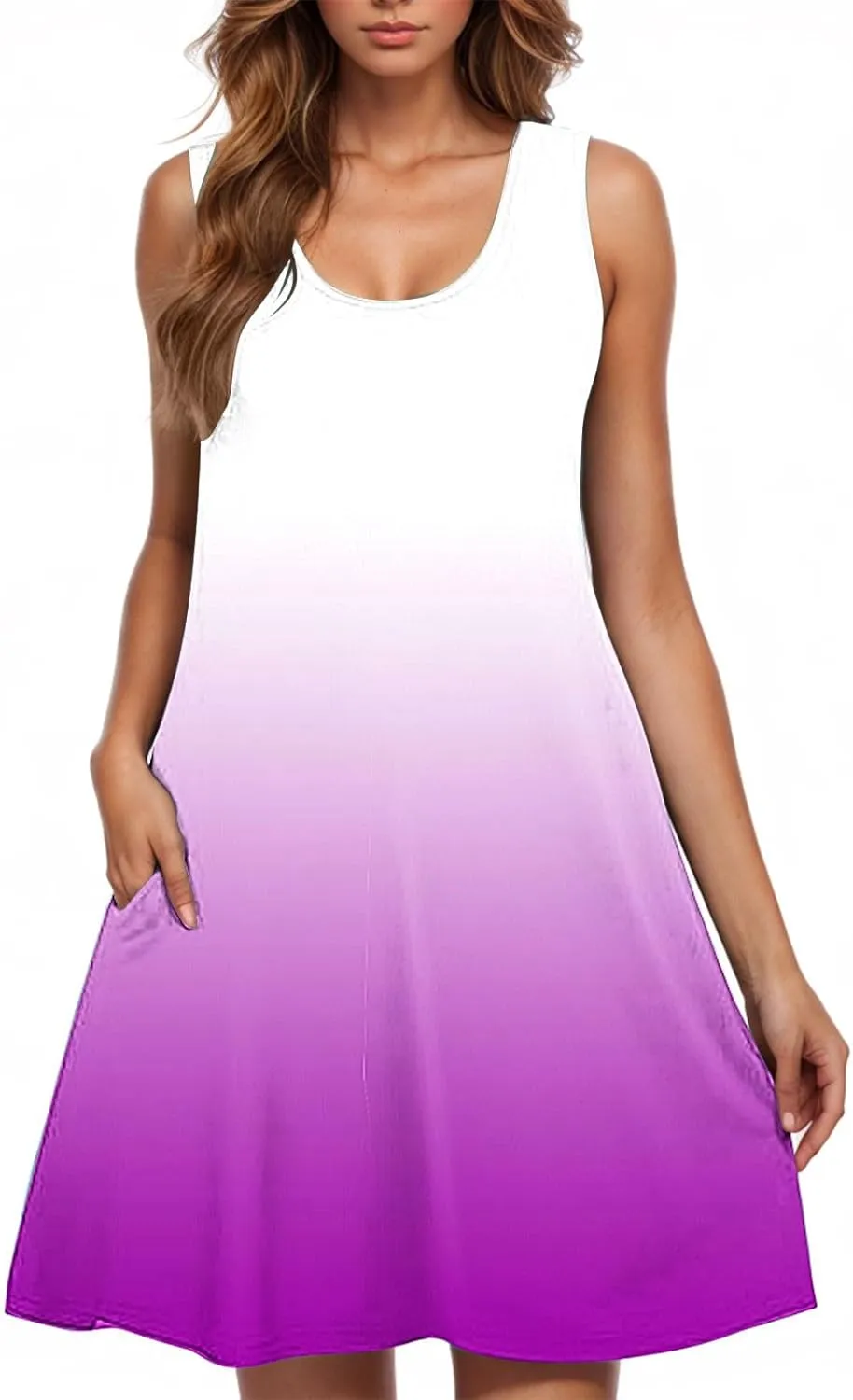 Women Tie Dye Tank Dresses for Summer Sleeveless Round Neck Midi Casual Dress with Pocket Beach Holiday Outfits