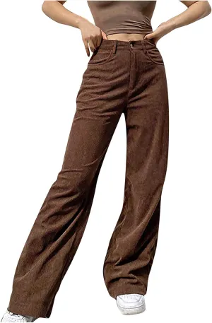 Women Y2K Corduroy Loose Pants High Waist Vintage Straight Leg Baggy Trousers Casual Hipster Streetwear