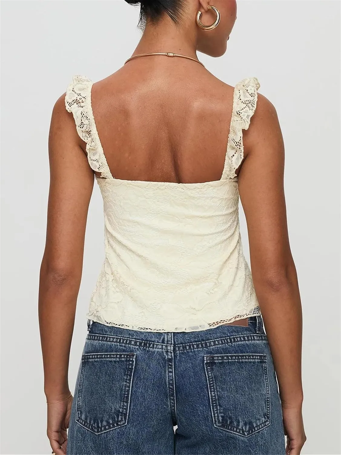 Women Y2k Lace Trim Tank Tops Cute Floral Lace LowCut Ruffle Going Out Camisole Summer Fairycore Coquette Streetwear