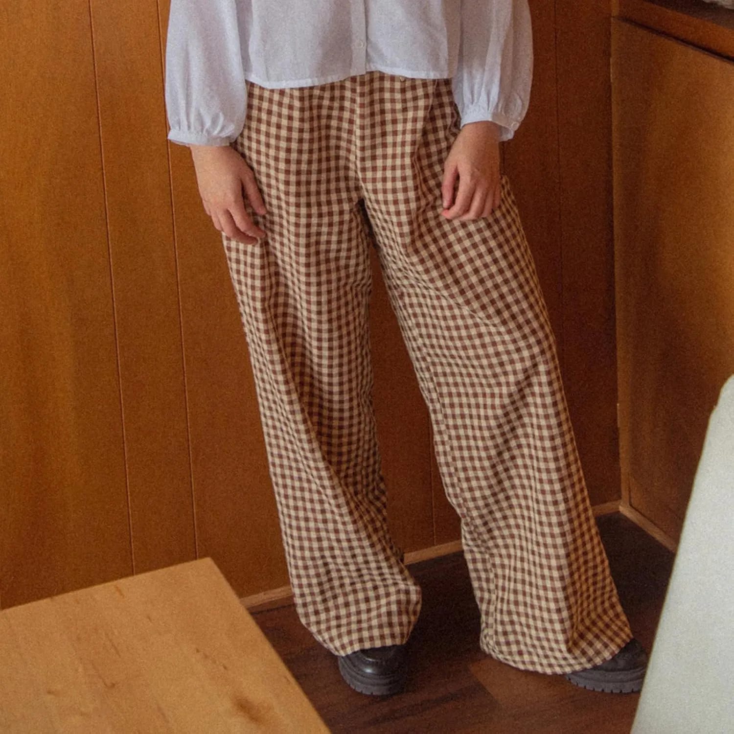 Women Y2K Plaid Wide Leg Pants High Waist Elastic Waist Baggy Casual Pants Loose Trousers Trendy Sweatpants Bottoms