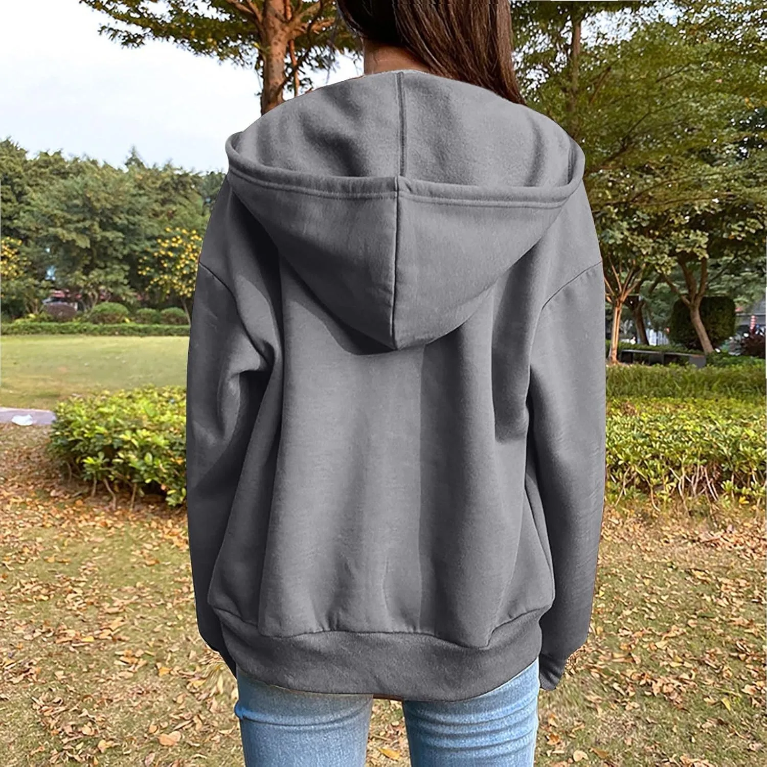 Women Zip Up Hoodie Casual Sweatshirt Drawstring Loose Fit Oversized Lightweight Fashion Fall Tops For Teen Girls