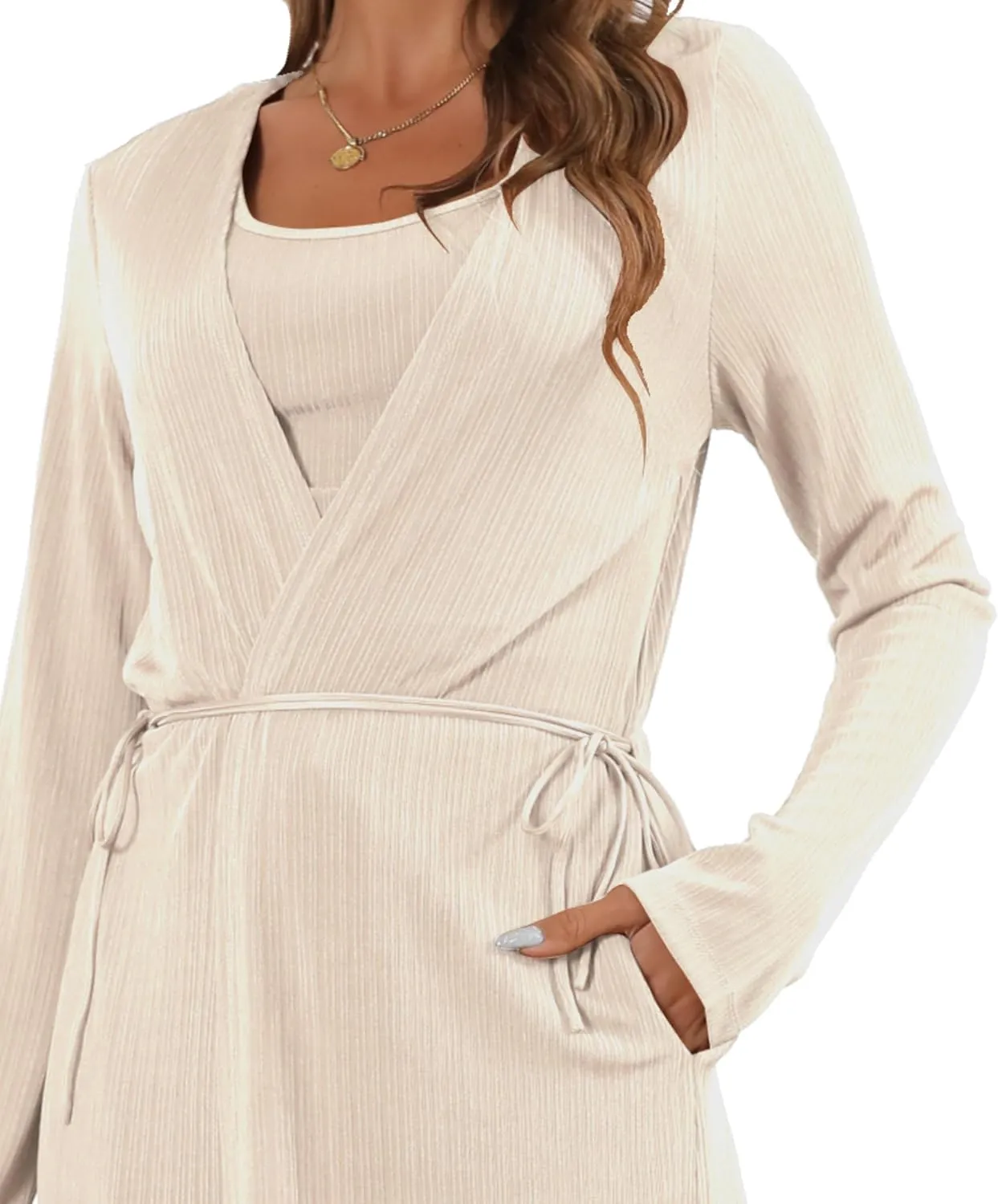 Women's 3 Piece Lounge Set Open Front Cardigan Pajamas Set