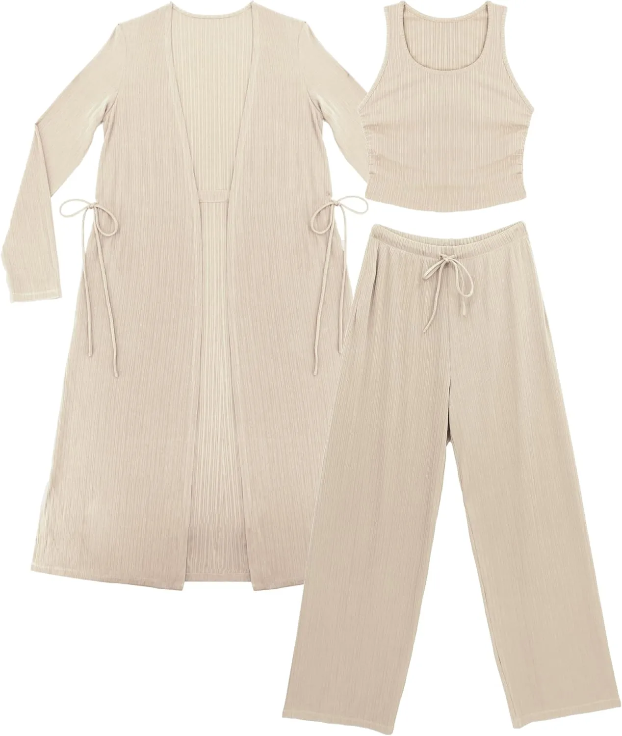 Women's 3 Piece Lounge Set Open Front Cardigan Pajamas Set
