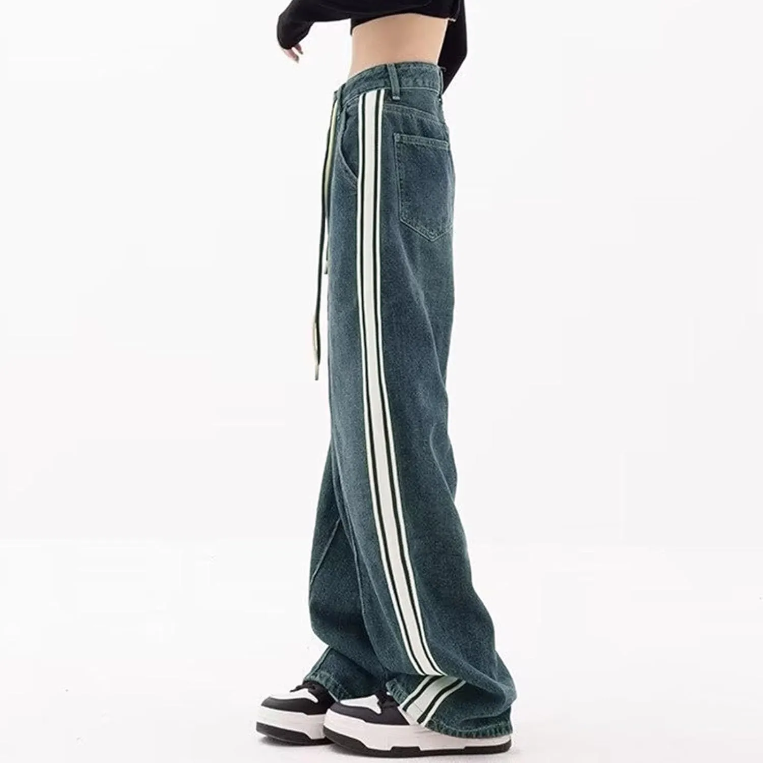 Women's Baggy Jeans Girls Vintage Streetwear Pants Aesthetic Clothing Ripped Baggy High Waisted Trousers with Pockets
