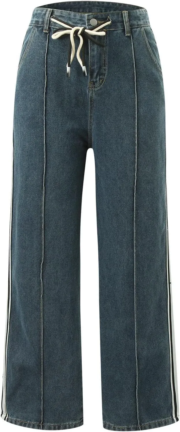 Women's Baggy Jeans Girls Vintage Streetwear Pants Aesthetic Clothing Ripped Baggy High Waisted Trousers with Pockets