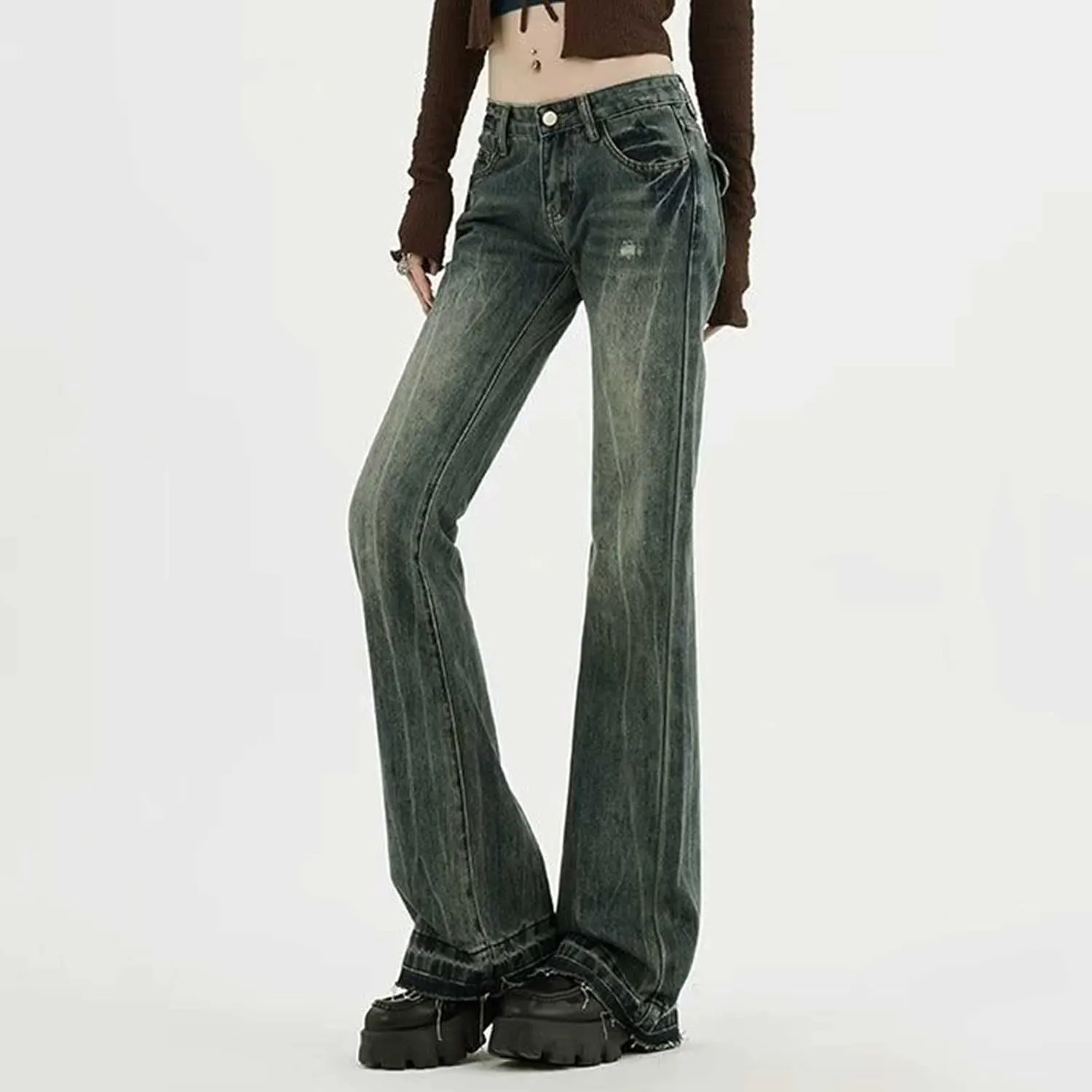 Women's Baggy Jeans Girls Vintage Streetwear Pants Aesthetic Clothing Ripped Baggy High Waisted Trousers with Pockets