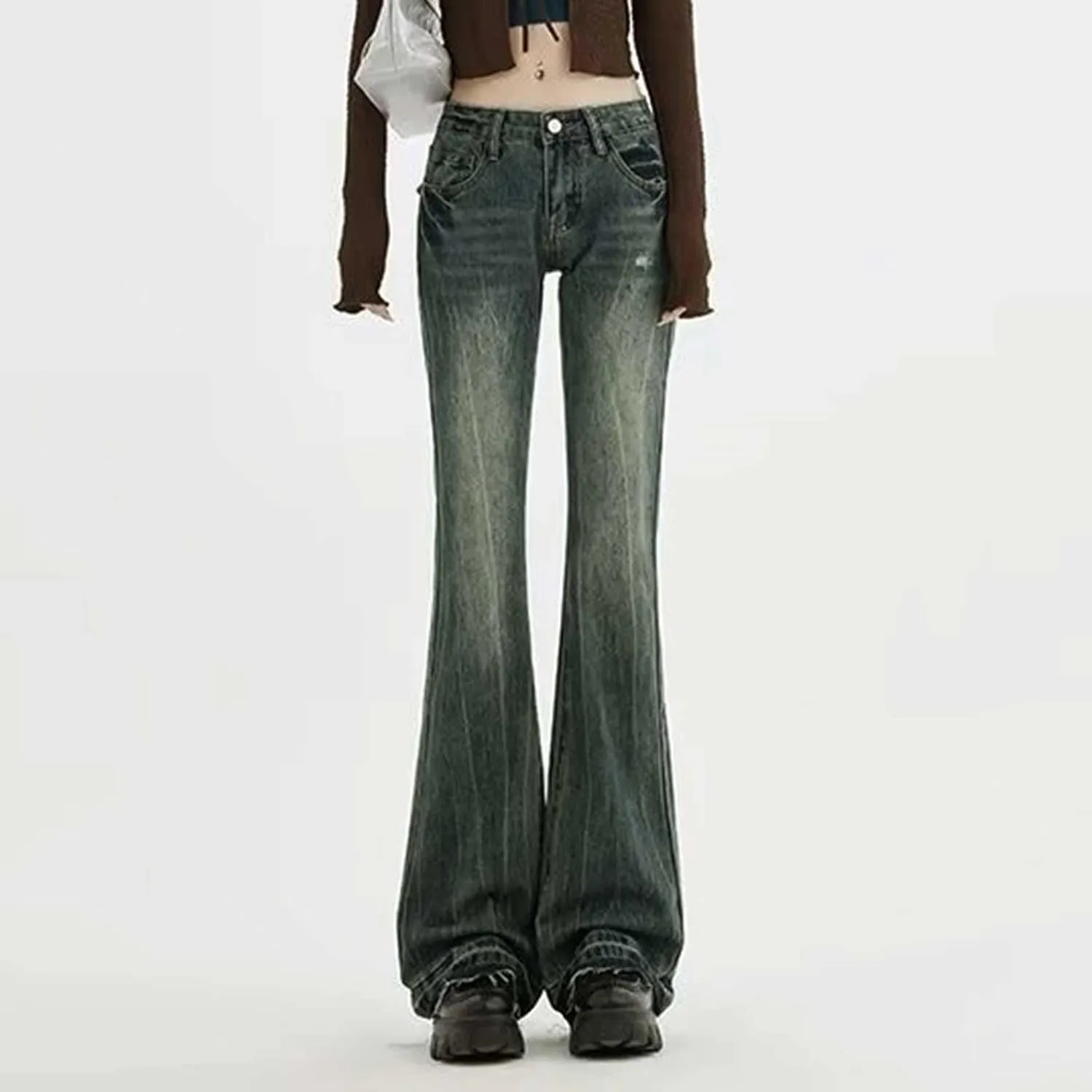 Women's Baggy Jeans Girls Vintage Streetwear Pants Aesthetic Clothing Ripped Baggy High Waisted Trousers with Pockets
