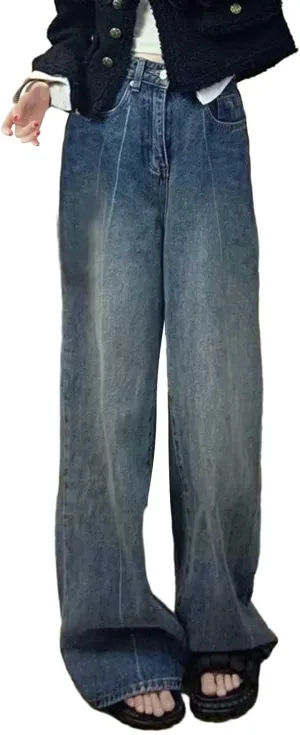 Women's Baggy Jeans Girls Vintage Streetwear Pants Aesthetic Clothing Ripped Baggy High Waisted Trousers with Pockets