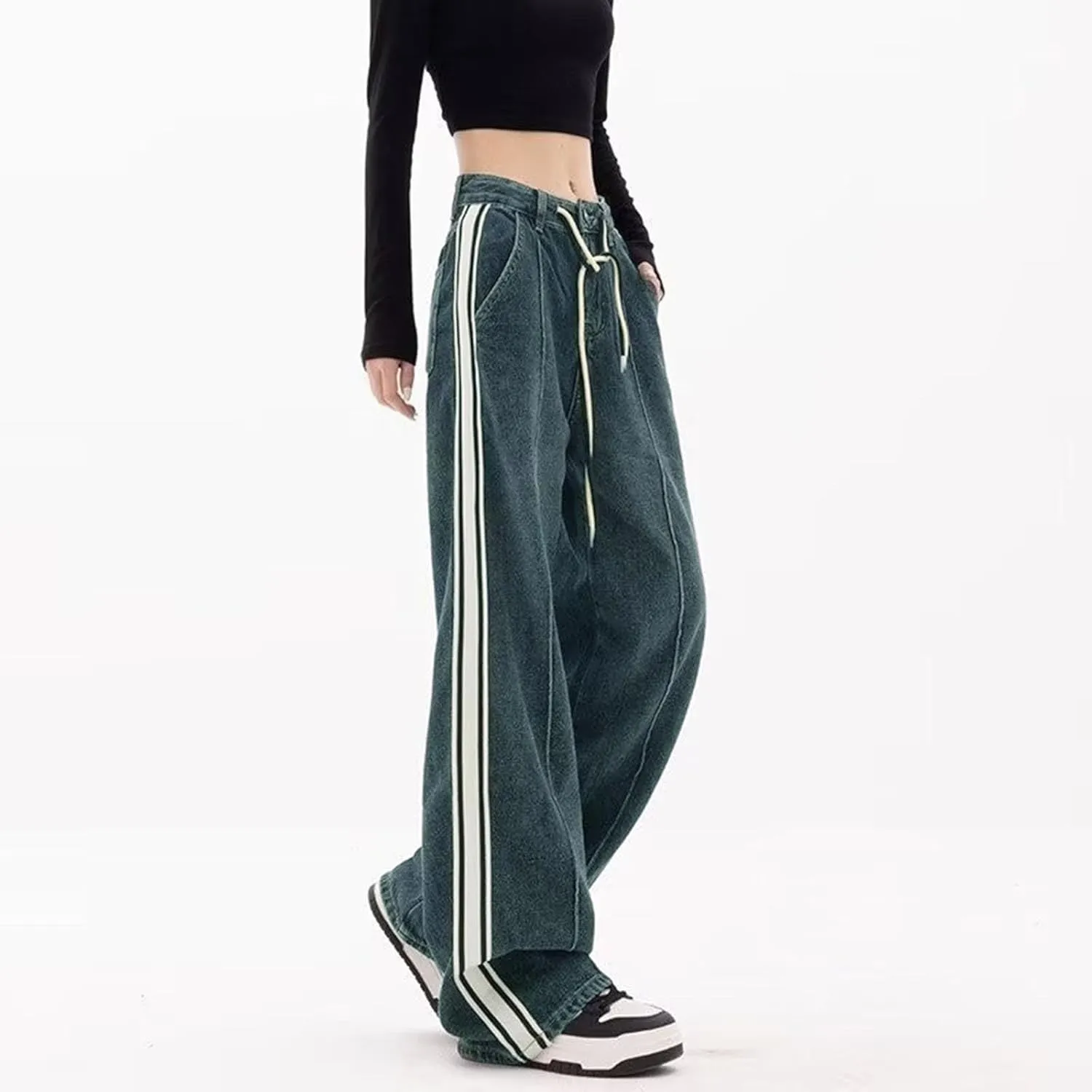 Women's Baggy Jeans Girls Vintage Streetwear Pants Aesthetic Clothing Ripped Baggy High Waisted Trousers with Pockets