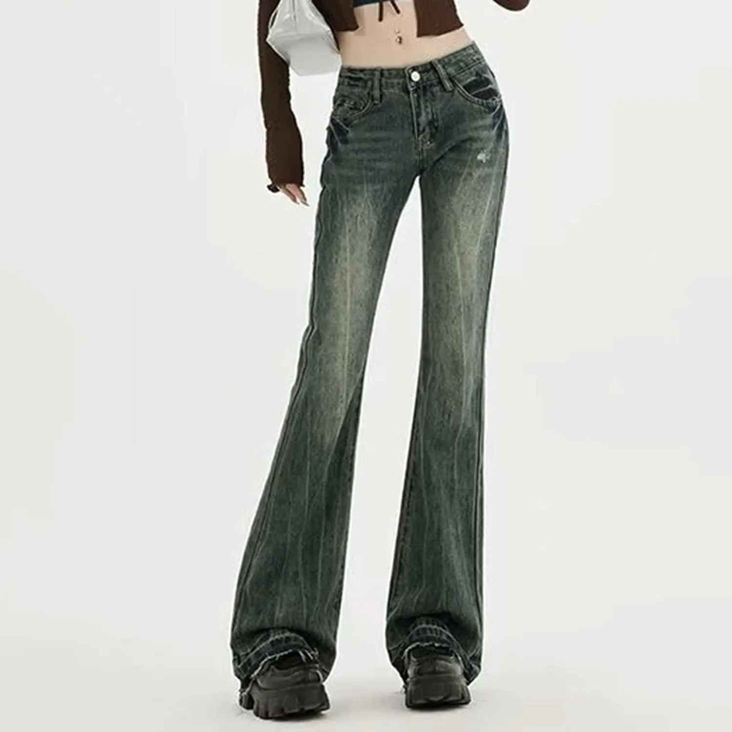 Women's Baggy Jeans Girls Vintage Streetwear Pants Aesthetic Clothing Ripped Baggy High Waisted Trousers with Pockets