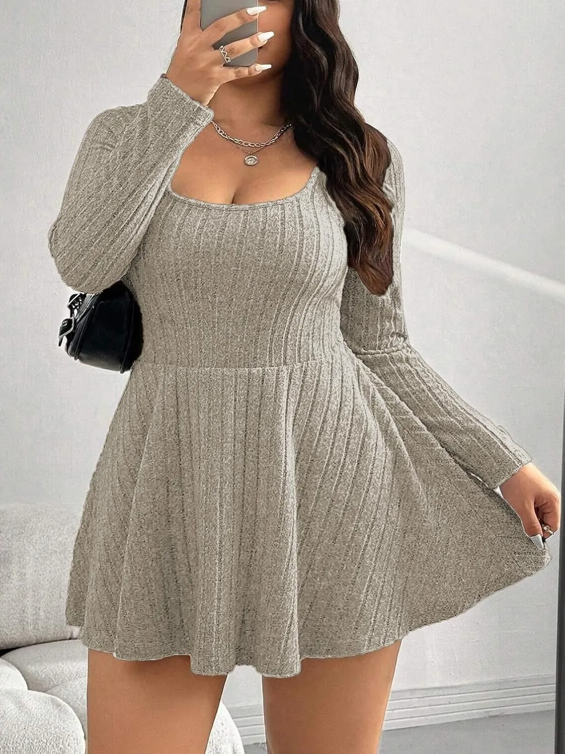 Women's Black Ribbed Knit Off-Shoulder Sweater Dress Have Pockets Casual Sportswear